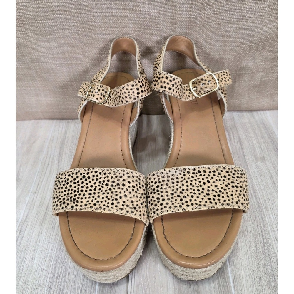 J.Crew AK-128‎ Spotted Leather Espadrille Wedge Sandal Beige Platform Size US 8